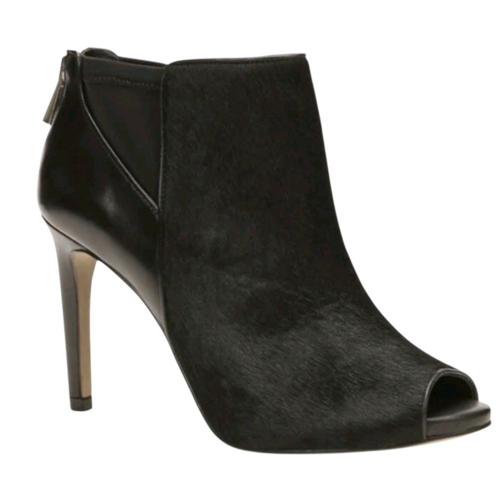 Ann‎ Taylor Haircalf Peep Toe Shootie Black Leather Ankle Boots 7M Stiletto Heel